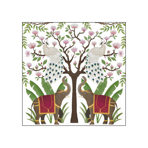 Elephants & Peacocks • Beverage Napkins