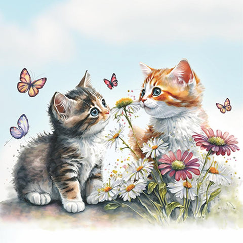 Kittens in Flower Field • Beverage Napkin