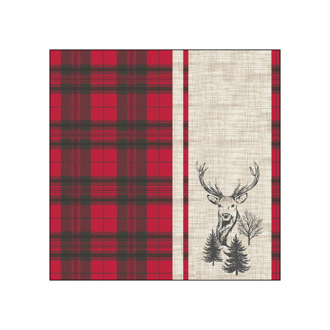 Deer Plaid, red • Beverage Napkins