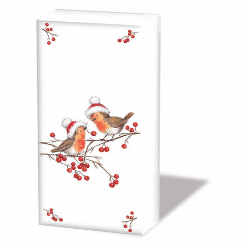 Christmas Robins, white • Pocket Tissues