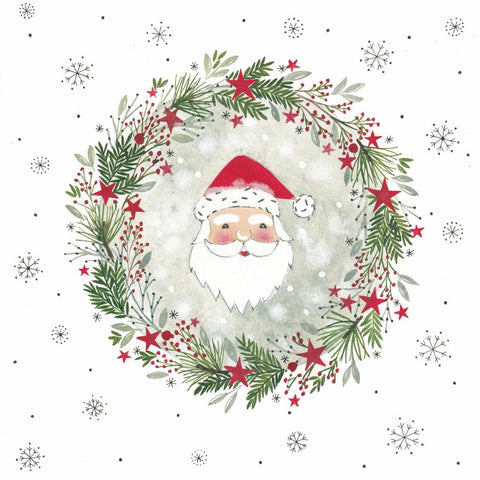 Wreath & Santa • Beverage Napkins
