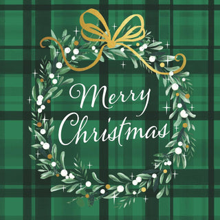 Christmas Plaid, green • Beverage Napkins