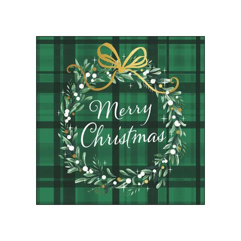 Christmas Plaid, green • Beverage Napkins