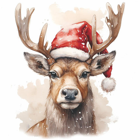 Deer with Santa Hat • Beverage Napkins