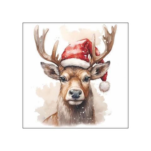 Deer with Santa Hat • Beverage Napkins