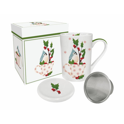 Holiday Cheer tea mug with lid and strainer