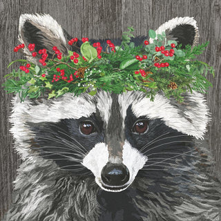 Winter Berry Raccoon Beverage Napkins