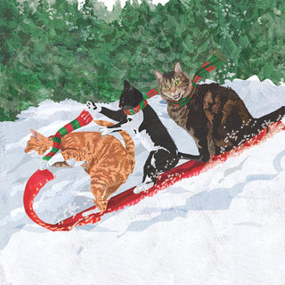 Tobogganing Cats Beverage Napkins